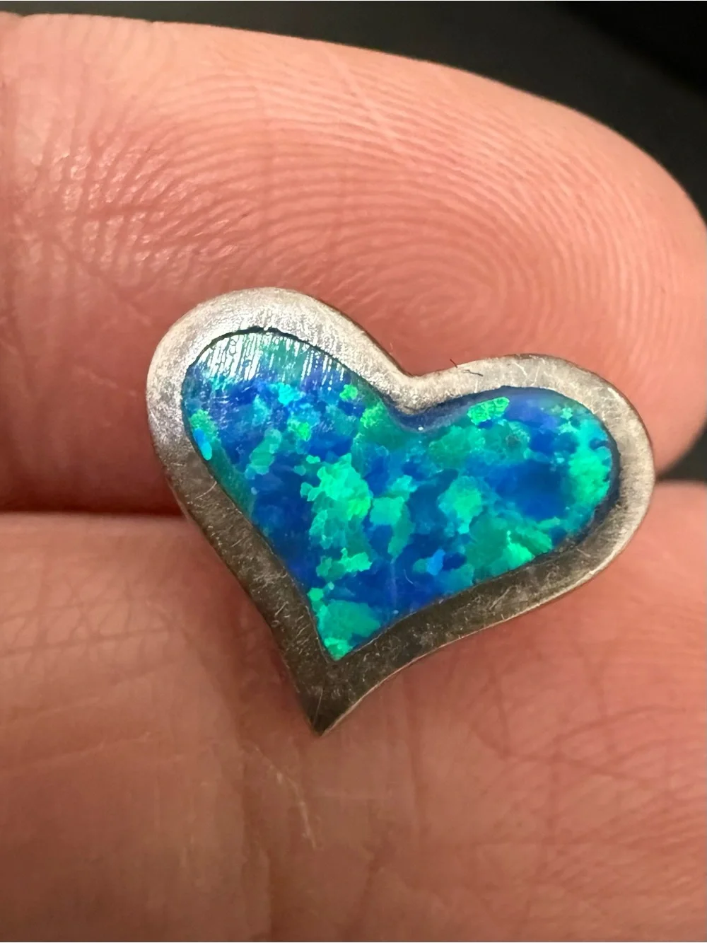 925 Sterling Silver Blue Fire Opal Heart Stud Earrings